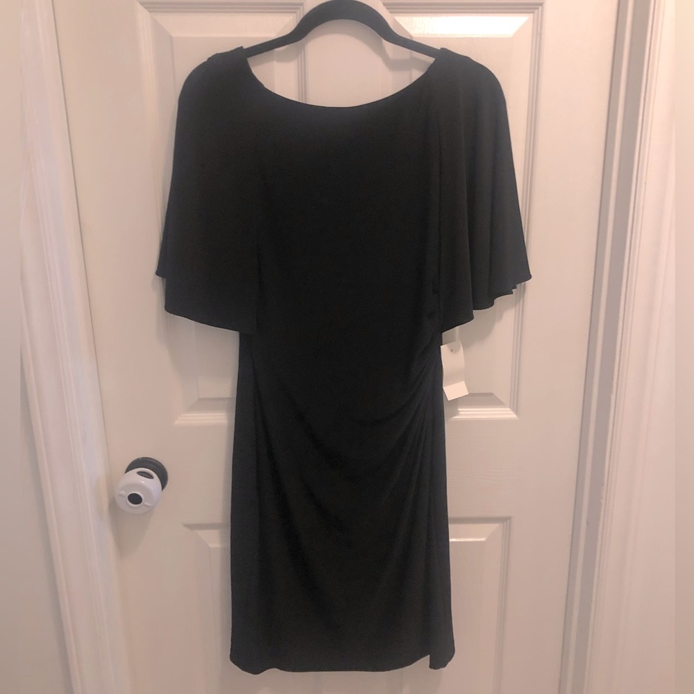 Lauren Ralph Lauren, black knee length, flutter sleeve dress. NWT. Sz 6.